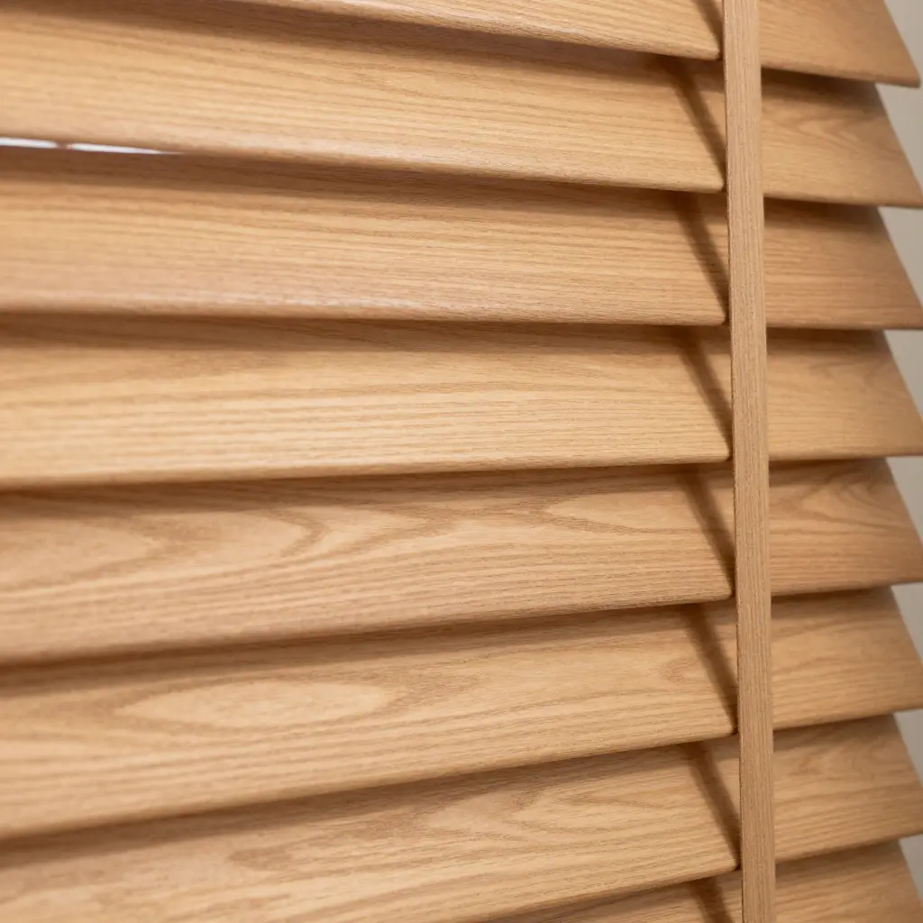 Wooden venetian blinds in natural oak finish
